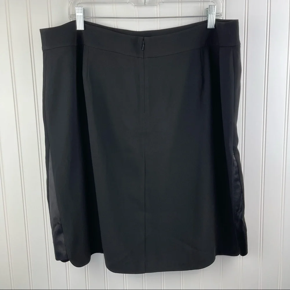 Eileen Fisher Tropical Suiting Silk Panel Skirt Black XL
